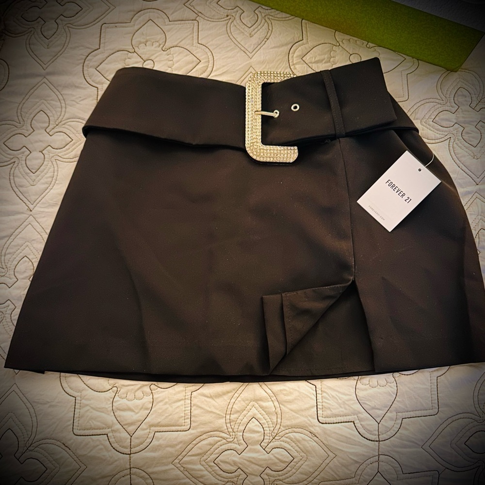 Forever 21 Black Mini Skirt with Sparkling (Rhinestone) Buckle